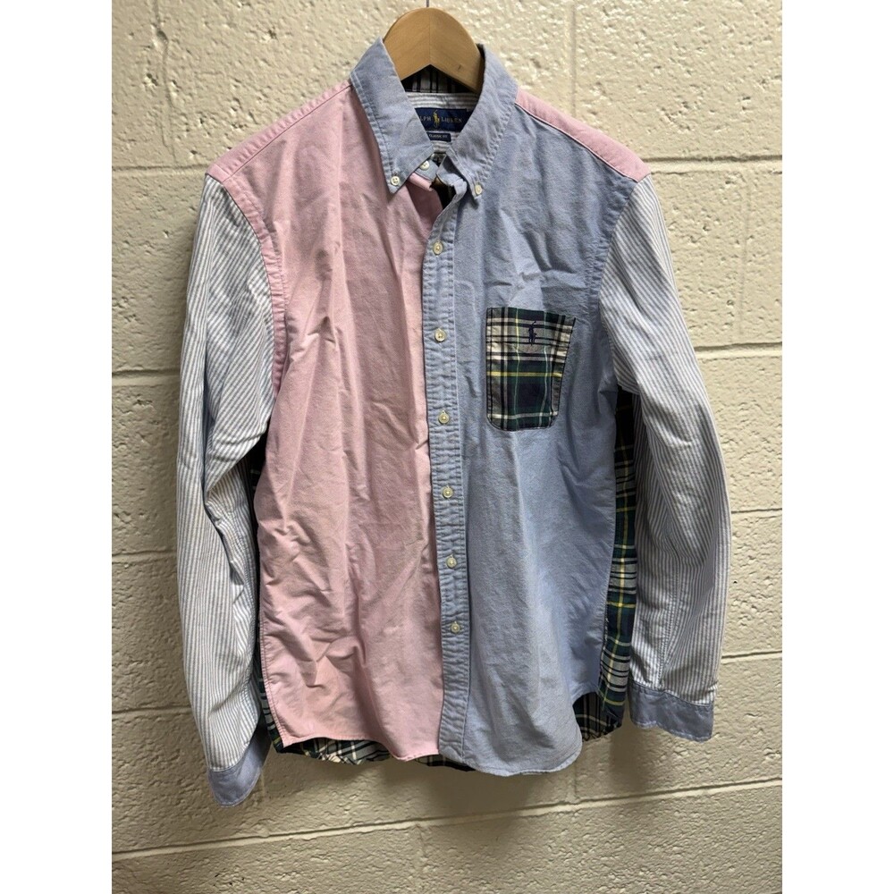Ralph Lauren Shirt Mens Medium Colorblock Plaid Stripe Classic Fit Button Down
